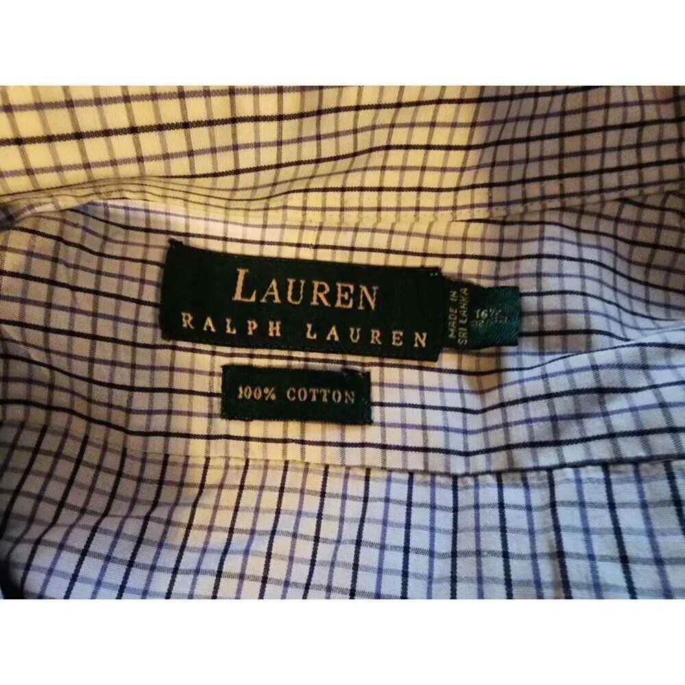 Polo Ralph Lauren Men’s 16.5 32/33 Light Blue Gray White Check Long Sleeve Shirt